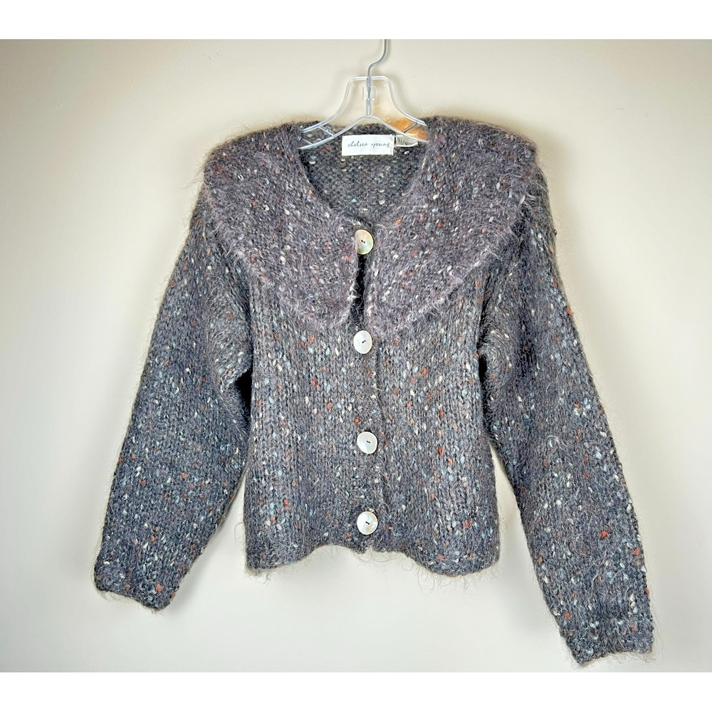 Chelsea Young Mohair Wool Blend Cardigan Small Peter Pan Collar Cottagecore